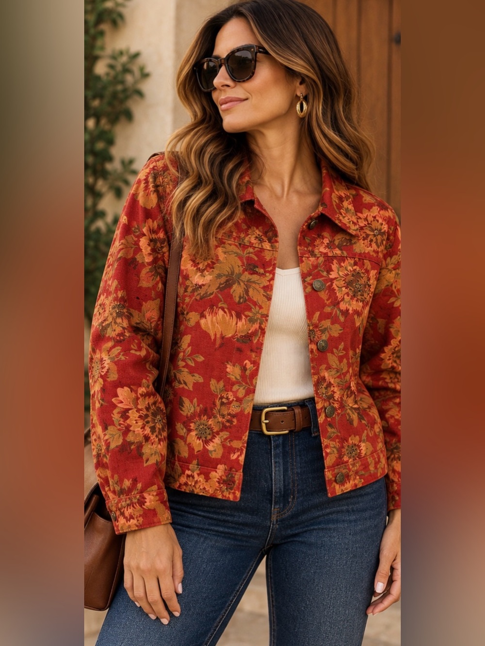 Alfred Dunner Petite 10P Floral Beaded Cotton Jacket Fall Autumn Cottagecore